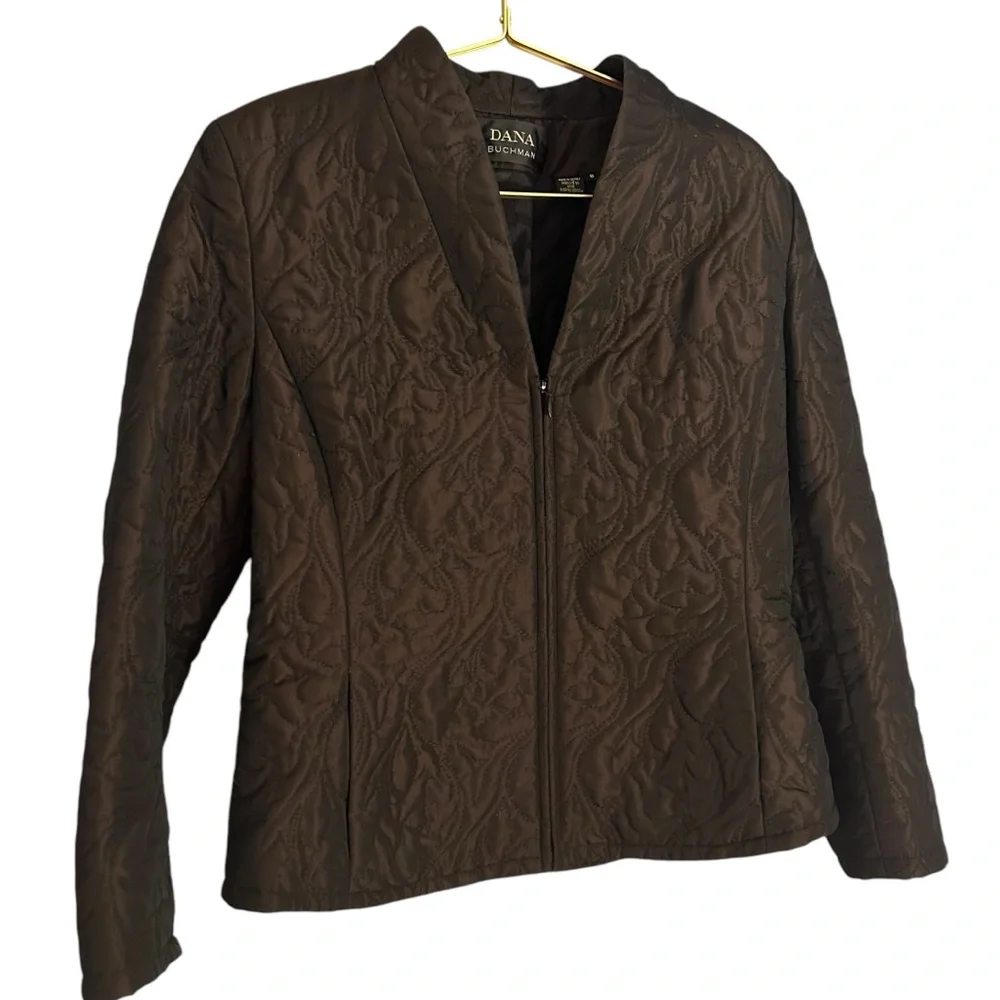 Dana‎ Buchman brown/black iridescent quilted zip jacket. Size 8